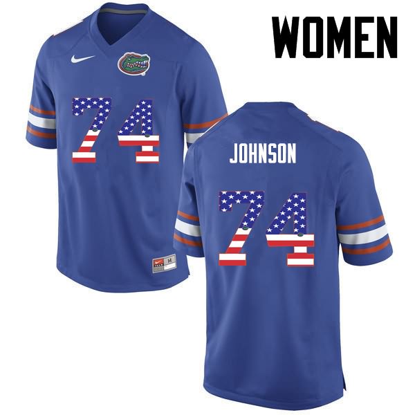 NCAA Florida Gators Fred Johnson Women's #74 USA Flag Fashion Nike Blue Stitched Authentic College Football Jersey BIM1464MH